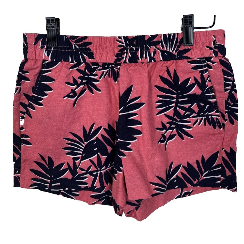 J‎ Crew Shorts Sz 00 Pink Blue Linen Blend Palm Leaf Pull On 3" Inseam Tropical